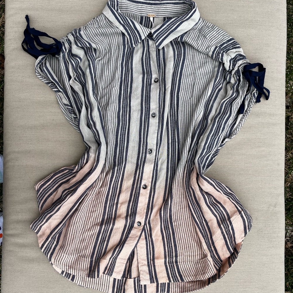Free People striped short sleeve button down shirt